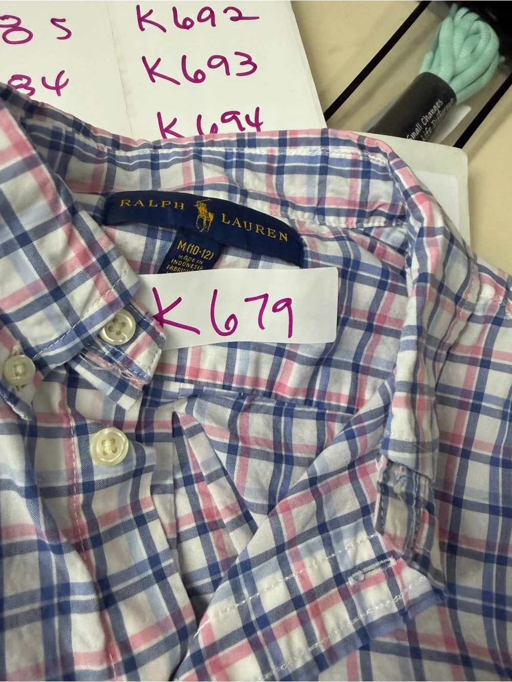 Ralph Lauren White, Blue & Pink Plaid Button-Down Shirt
